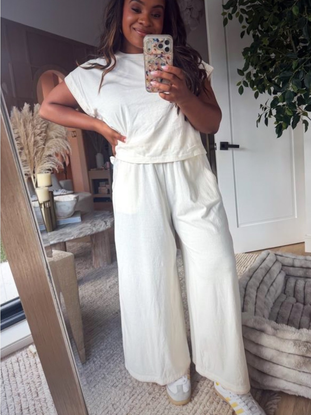Target Cream Two-Piece Lounge Set - Soft Wide-Leg Pants & Crop Tee